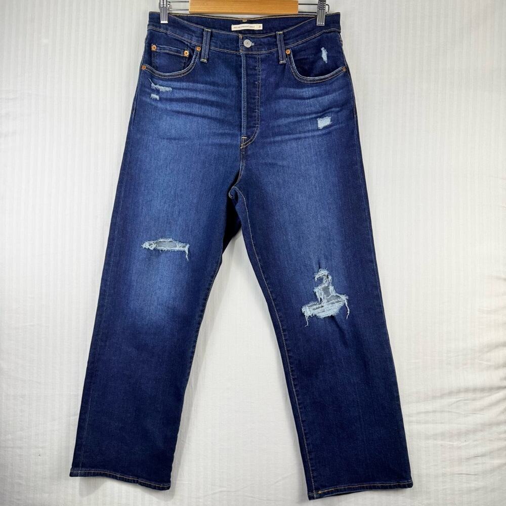 Levi’s Rib Cage Straight Ankle Distressed Blue Denim Jeans Women’s Size 31 X 27